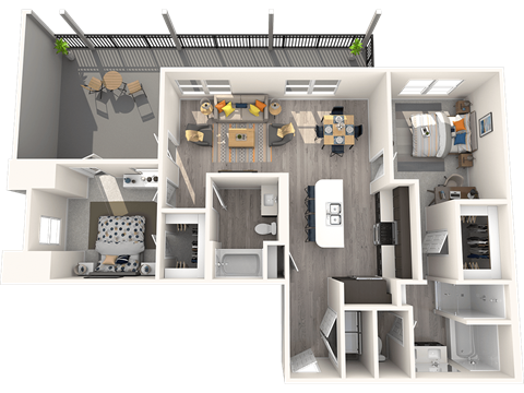 Floor plan for 2 beds, 2 baths, 1241 sqft